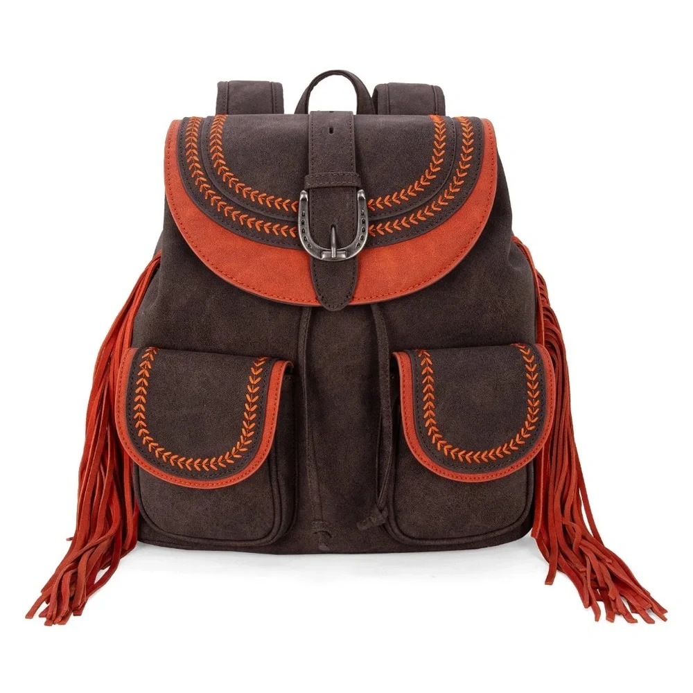 Montana West Fringe Buckle Collection Backpack Wallet Set- Coffee